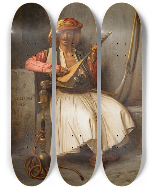 Triptych art skateboard deck of Jeanlon Grme The Lute Player_1 by Jean-Lon Grme (1824-1904)