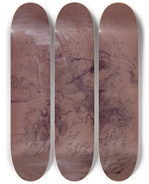 Triptych art skateboard deck of Arnold Bcklin Gods Of Greece by Arnold Bocklin (1827-1901)