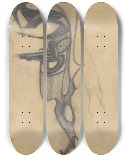 Triptych art skateboard deck of Jn Novk Study For The Cover Of J Jnok Iii by Jan Novak (1921-1944)