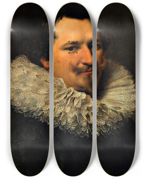 Triptych art skateboard deck of Paulus Moreelse Portrait Of A Man by Paulus Moreelse (1571-1638)