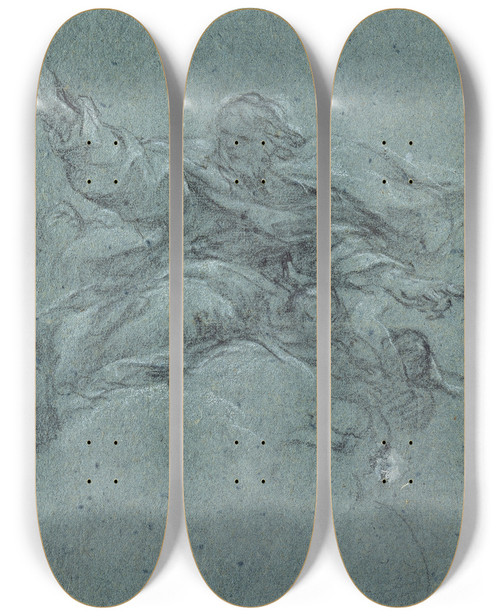 Triptych art skateboard deck of Pietro Da Cortona Study Of God The Father by Pietro da Cortona (1596-1669)