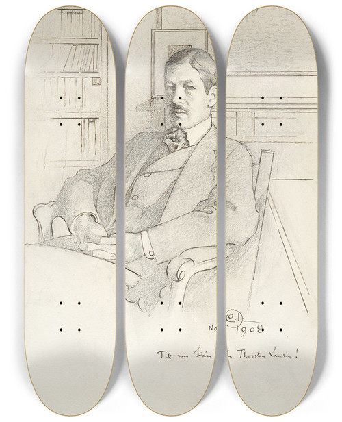 Triptych art skateboard deck of Carl Larsson Thorsten Laurin by Carl Larsson (1853-1919)