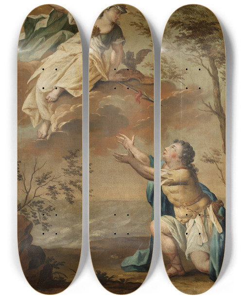 Triptych art skateboard deck of Rienk Keyert Athena And Odysseus by Rienk Keyert (1709-1775)