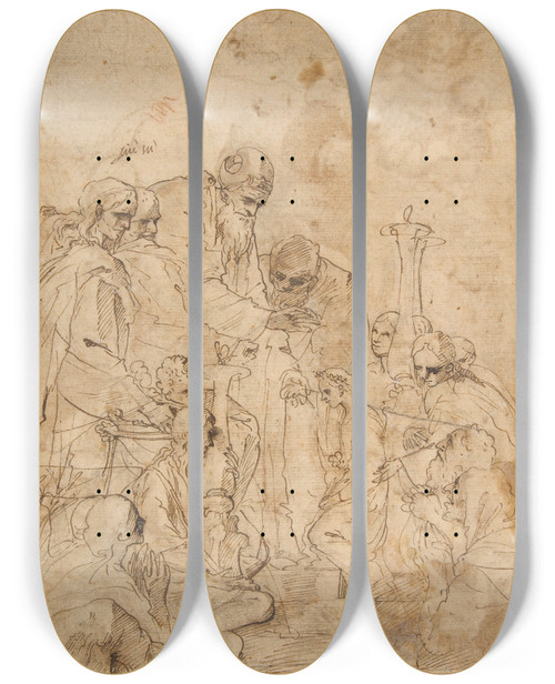 Triptych art skateboard deck of Pietro Testa The Presentation Of The Virgin In The Temple_1 by Pietro Testa (1612-1650)