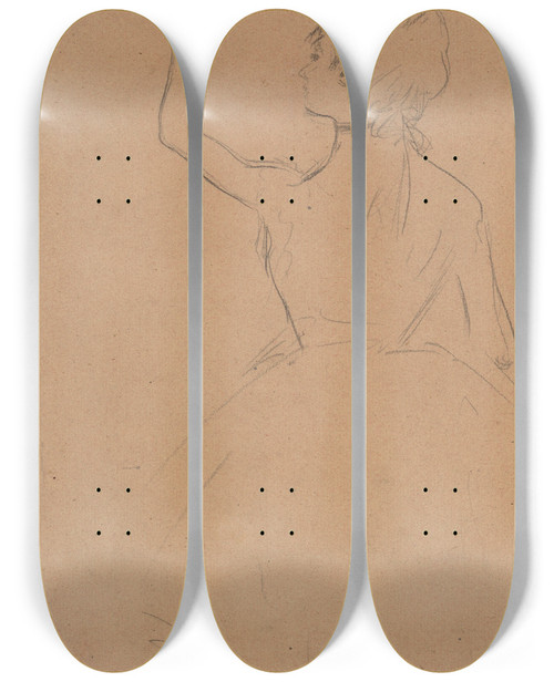 Triptych art skateboard deck of Edgar Degas Study Of A Ballet Dancer Seen From The Back by Edgar Degas (1834-1917)