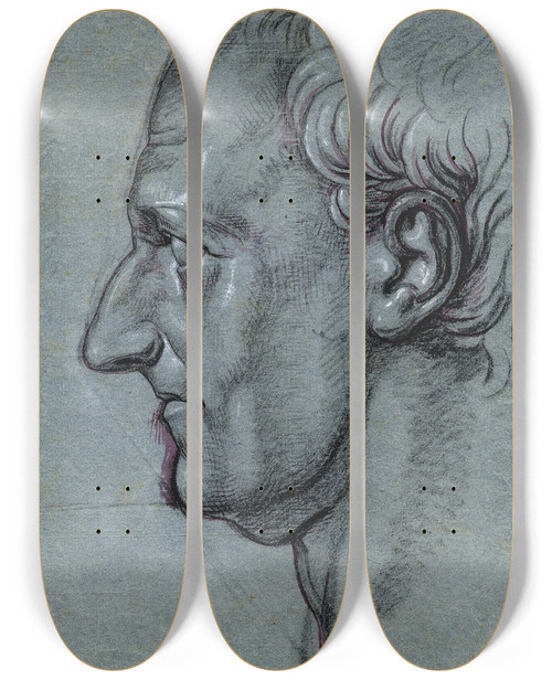 Triptych art skateboard deck of David Humbert De Superville F Hemsterhuys Hoofd En Profil Nr Links by David Humbert De Superville (1770-1849)