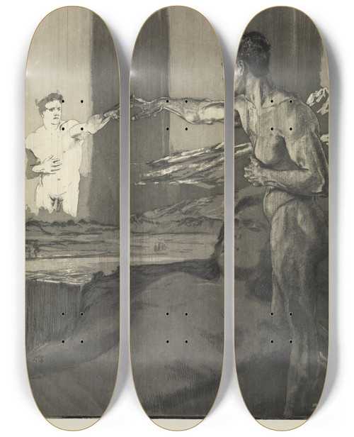 Triptych art skateboard deck of Max Klinger Philosoph Vom Tode Zweiter Theil Opus Xi Blatt 4 by Max Klinger (1857-1920)