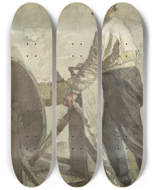 Triptych art skateboard deck of Jan Veth Touwslager by Jan Veth (1864-1925)
