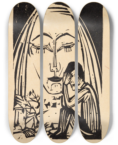 Triptych art skateboard deck of Ernst Ludwig Kirchner Erinnerung by Ernst Ludwig Kirchner (1880-1938)