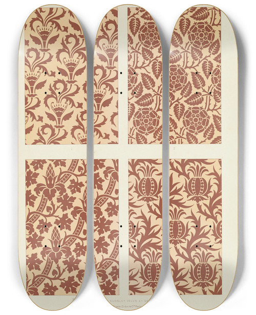 Triptych art skateboard deck of George Ashdown Audsley Polychromatic Decoration As Applied To Buildings In The Medival Styles Pl08 by George Ashdown Audsley (1838-1925)