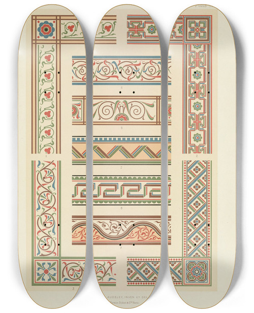 Triptych art skateboard deck of George Ashdown Audsley Polychromatic Decoration As Applied To Buildings In The Medival Styles Pl16 by George Ashdown Audsley (1838-1925)
