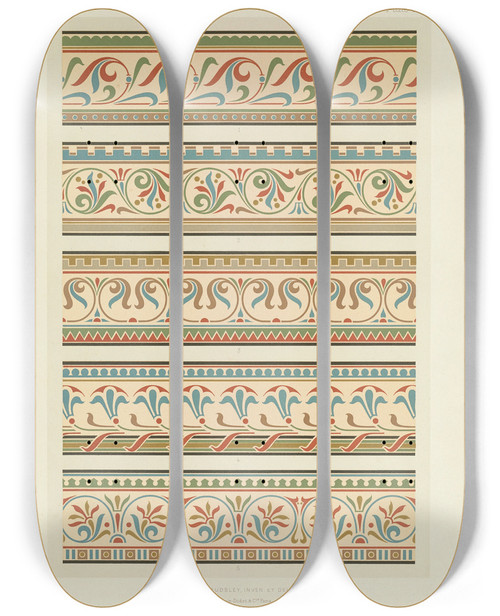 Triptych art skateboard deck of George Ashdown Audsley Polychromatic Decoration As Applied To Buildings In The Medival Styles Pl17 by George Ashdown Audsley (1838-1925)