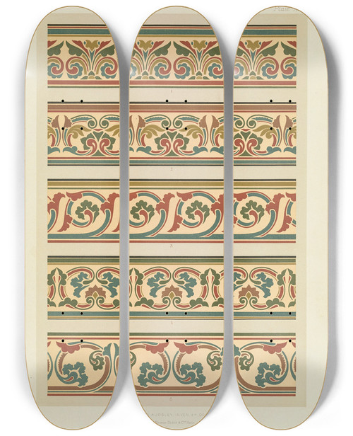 Triptych art skateboard deck of George Ashdown Audsley Polychromatic Decoration As Applied To Buildings In The Medival Styles Pl18 by George Ashdown Audsley (1838-1925)