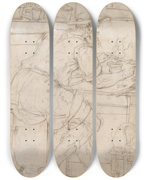 Triptych art skateboard deck of Pieter Coecke Van Aelst Artisan Atwork by Pieter Coecke Van Aelst (1502-1550)