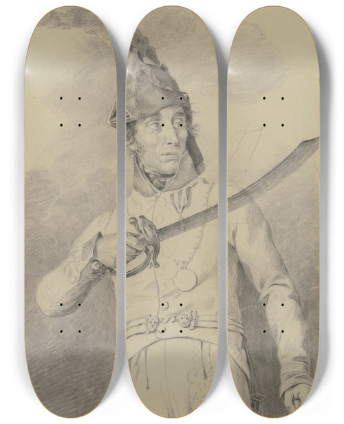 Triptych art skateboard deck of Peter Von Hess Offizier Mit Dreispitz Und Gezogenem Sbel by Peter Von Hess (1792-1871)