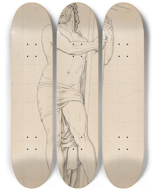 Triptych art skateboard deck of David Humbert De Superville Staande Verrezen Christus Met Kruis by David Humbert De Superville (1770-1849)