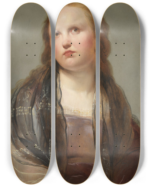 Triptych art skateboard deck of Pieter Fransz De Grebber Portrtt Av En Ung Kvinna by Pieter Fransz De Grebber (1600-1652)
