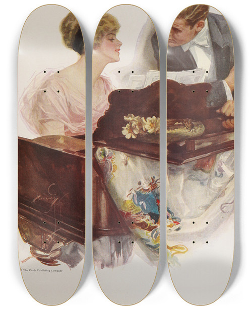 Triptych art skateboard deck of Harrison Fisher Harrison Fisher Girls Pl10 by Harrison Fisher (1877-1934)