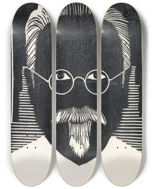 Triptych art skateboard deck of Samuel Jessurun De Mesquita Zelfportret Met Bril En Sik by Samuel Jessurun De Mesquita (1868-1944)