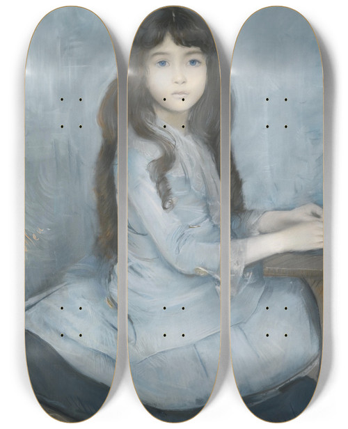 Triptych art skateboard deck of Paul Csar Helleu Portrait De Mademoiselle Granier by Paul Cesar Helleu (1859-1927)