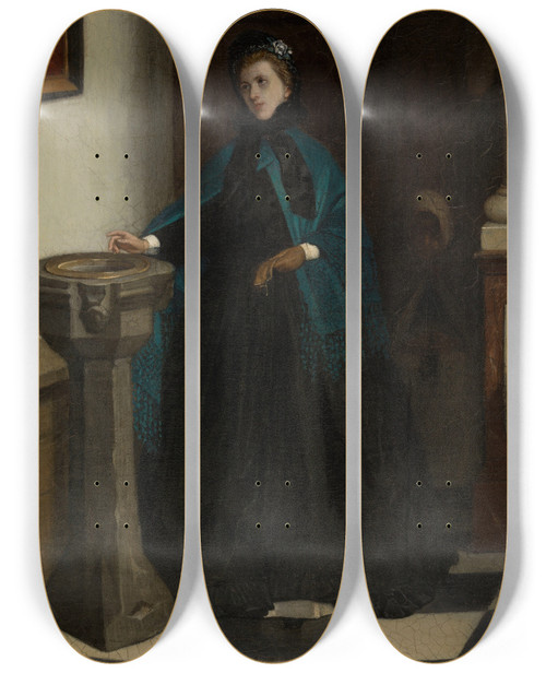 Triptych art skateboard deck of Constantin Meunier Holywater Font by Constantin Meunier (1831-1905)