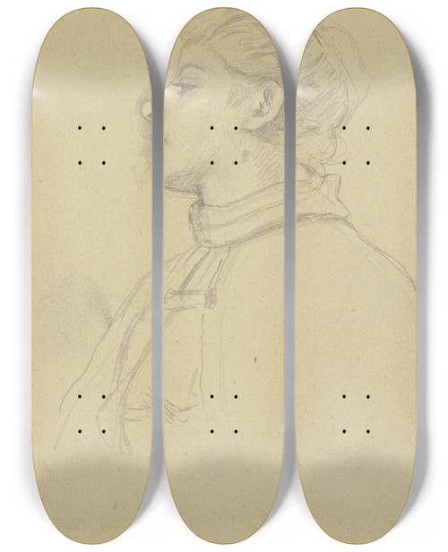 Triptych art skateboard deck of Jakob Becker Junge Frau In Leichter Untersicht Nach Links by Jakob Becker (1810-1872)