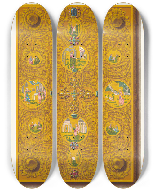 Triptych art skateboard deck of Fedor Grigoryevich Solntsev Ispodniaia Storona Oklada Evangeliia Tsaritsy Natalii Kirilovny by Fedor Grigoryevich Solntsev (1801-1892)