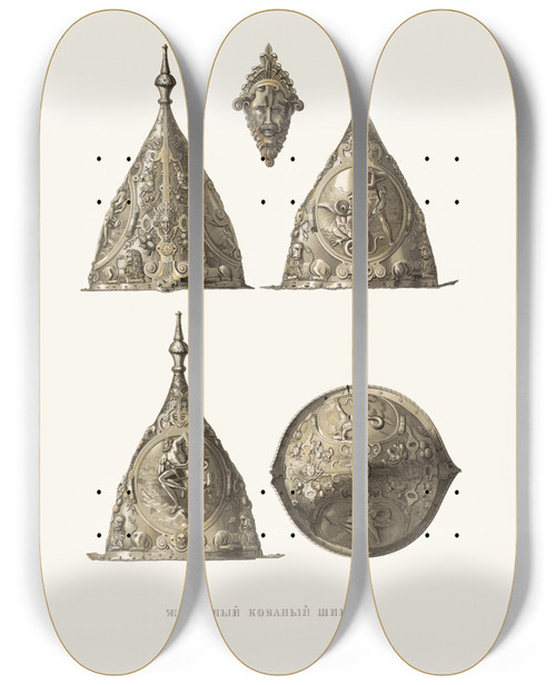 Triptych art skateboard deck of Fedor Grigoryevich Solntsev Zheleznyi Kovanyi Shishak Izobrazhenie 1 by Fedor Grigoryevich Solntsev (1801-1892)