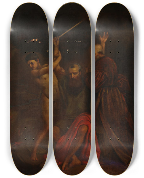 Triptych art skateboard deck of William Page Moses Aaron And Hur On Mount Horeb by William Page (1811-1885)