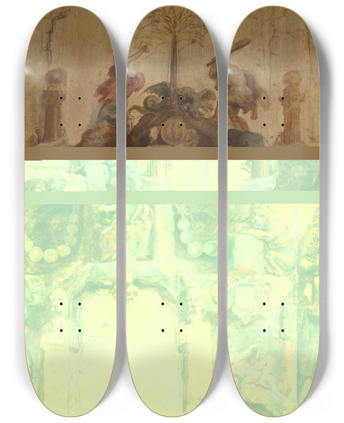 Triptych art skateboard deck of Peter Paul Rubens The Arch Of The Mint Front by Peter Paul Rubens (1577-1640)