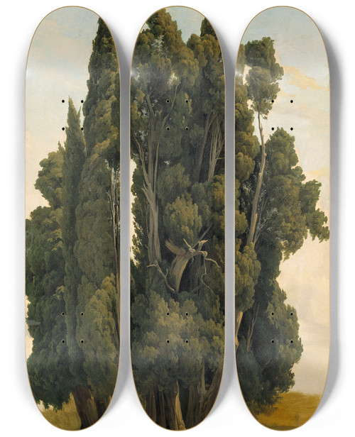 Triptych art skateboard deck of Gustaf Wilhelm Palm Cypresses Study by Gustaf Wilhelm Palm (1810-1890)