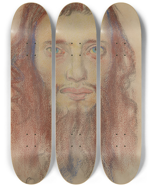 Triptych art skateboard deck of Stanisaw Wyspiaski Head Of A Jew by Stanislaw Wyspianski (1869-1907)