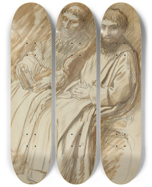 Triptych art skateboard deck of Alphonse Legros Two Monks Seated In A Church by Alphonse Legros (1837-1911)