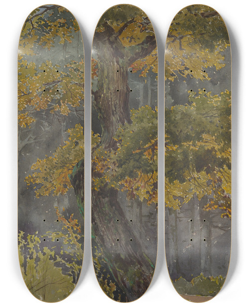 Triptych art skateboard deck of Friedrich Carl Von Scheidlin Study Of Broadleaved Tree Motif From Svt Jur by Friedrich Carl Von Scheidlin (1822-1913)