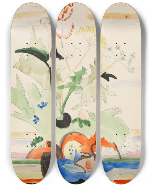 Triptych art skateboard deck of Ernst Ludwig Kirchner Stillleben Mit Wiesenblumen by Ernst Ludwig Kirchner (1880-1938)