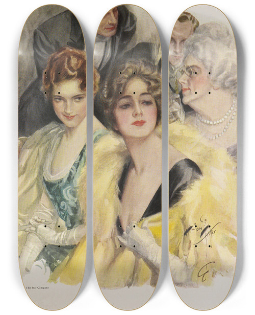 Triptych art skateboard deck of Harrison Fisher Harrison Fisher Girls Pl7 by Harrison Fisher (1877-1934)