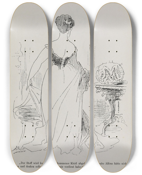 Triptych art skateboard deck of Karel Klic Bilderbuch Fur Hagestolze Pl089 by Karel Klic (1841-1926)