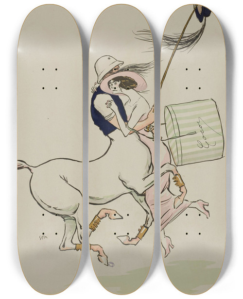 Triptych art skateboard deck of Georges Goursat Sem Coco Gabrielle Chanel Arthur Capel by Georges Goursat (Sem) (1863-1934)