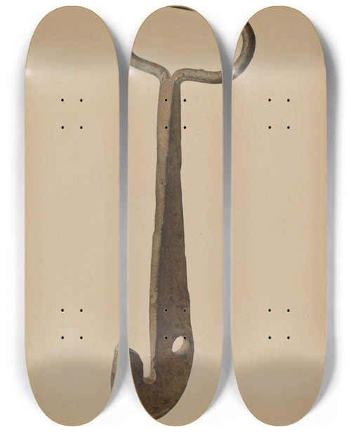 Triptych art skateboard deck of Harold Ballerd Log Loading Hook by Harold Ballerd