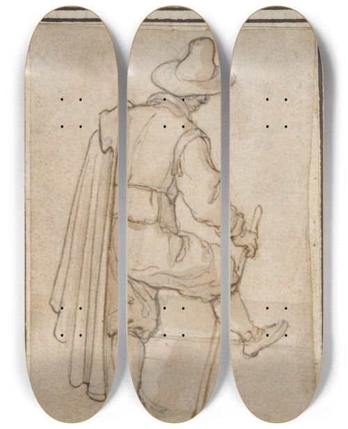 Triptych art skateboard deck of Remigio Cantagallina Man Standing Seen Frombehind by Remigio Cantagallina (1582-1656)
