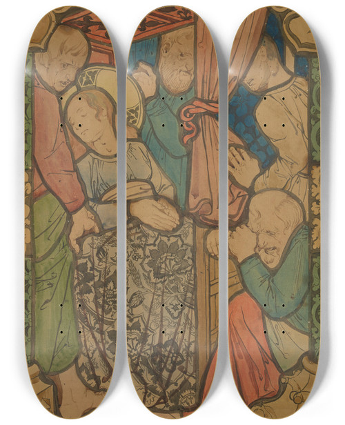 Triptych art skateboard deck of Jzef Mehoffer Asleep Of Mary by Jozef Mehoffer (1869-1946)