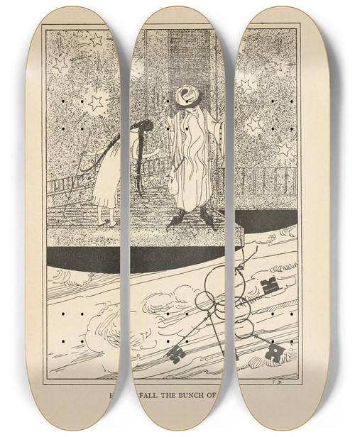 Triptych art skateboard deck of Jean De Bosschre He Let Fall The Bunch Of Keys by Jean de Bosschre (1878-1953)