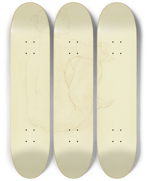 Triptych art skateboard deck of Charles Despiau Am Boden Hockender Weiblicher Rckenakt Nach Rechts Die Arme Um Die Angezogenen Knie Geschlungen by Charles Despiau (1874-1946)