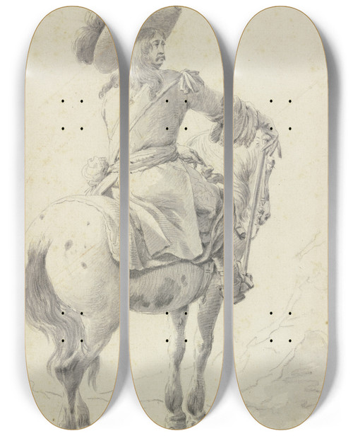 Triptych art skateboard deck of Theodor Roos Ein Offizier Zu Pferde In Rckenansicht by Theodor Roos