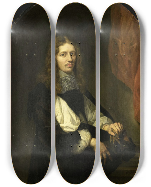 Triptych art skateboard deck of Caspar Netscher Portrait Of Pieter De Graeff 16381707 Lord Of Zuidpolsbroek Purmerland And Ilpendam Alderman Of Amsterdam by Caspar Netscher (1639-1684)
