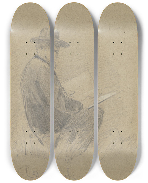 Triptych art skateboard deck of Emil Rumpf Portrait Of Philipp Rumpf by Emil Rumpf