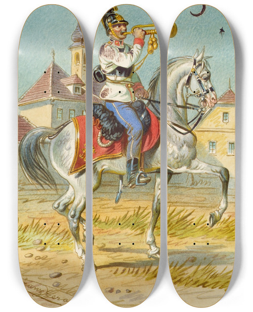 Triptych art skateboard deck of Franz Gerasch Soldat Zu Pferd 2 by Franz Gerasch (1826-1906)