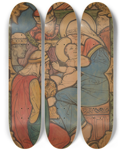 Triptych art skateboard deck of Jzef Mehoffer Adoration Of The Magi by Jozef Mehoffer (1869-1946)
