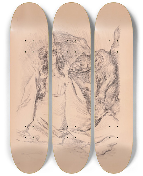 Triptych art skateboard deck of Jzef Mehoffer The Scared Princess by Jozef Mehoffer (1869-1946)