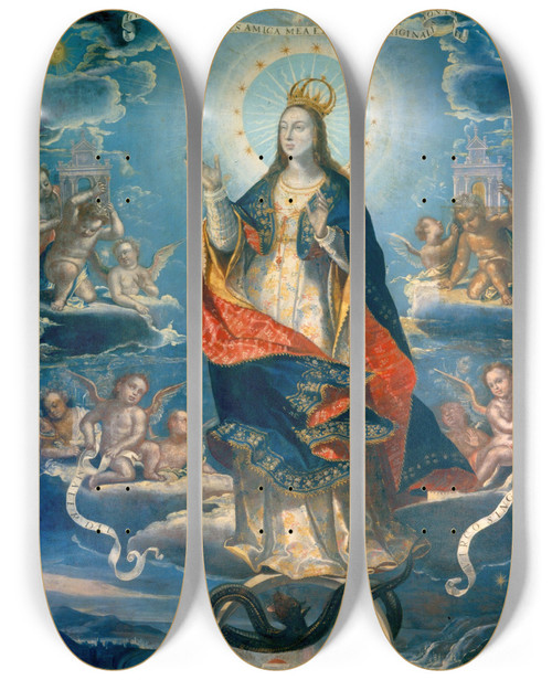 Triptych art skateboard deck of Baltasar De Echave Iba The Lmmaculate Conception by Baltasar de Echave Iba (1583-1644)